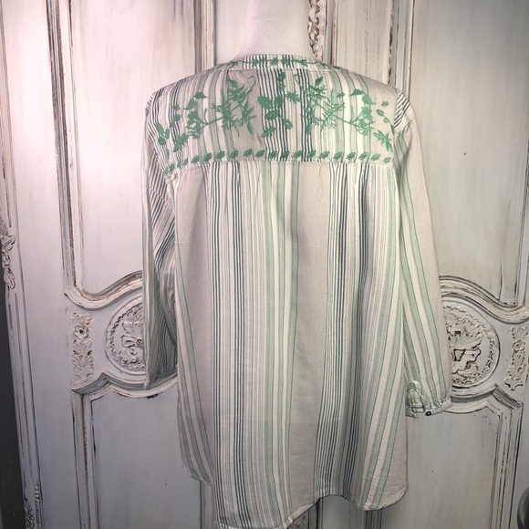 100% Cotton Long Sleeve Embroidered Tie Front Peasant Blouse Size XXL - Picture 8 of 13